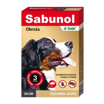 SABUNOL GPI, deparazitare externă câini, zgardă, M(10 - 25kg), 50 cm, auriu, 1buc ieftin