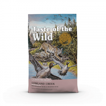TASTE OF THE WILD Lowland Creek, Prepeliță și Rată, hrană uscată fără cereale pisici, 2kg