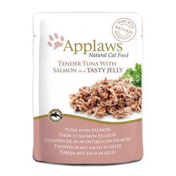 APPLAWS, File Ton și Somon, plic hrană umedă pisici, (în aspic), 70g