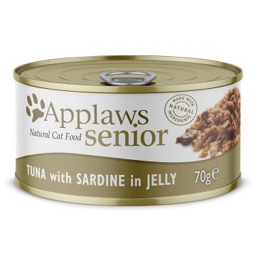 APPLAWS Senior, Sardine, conservă hrană umedă pisici Senior, (în supă), 70g