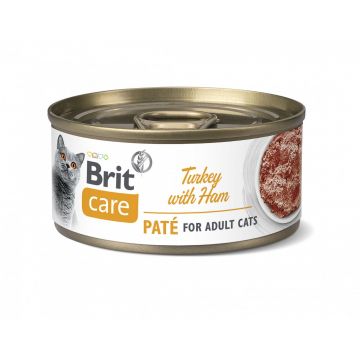 BRIT Care Pate, Curcan și Șuncă, conservă hrană umedă conținut redus cereale pisici, (pate), 70g