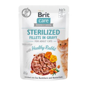 BRIT Care Sterilized Fillets In Gravy, Iepure, plic hrană umedă fără cereale pisici sterilizate, (în sos), 85g