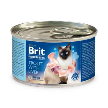 BRIT Premium By Nature, Păstrăv și Ficat, conservă hrană umedă fără cereale pisici, (pate), 200g