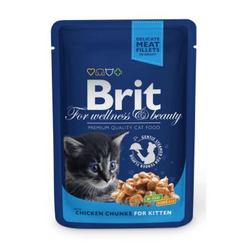 BRIT Premium Kitten, Pui, plic hrană umedă pisici junior, (în sos), 100g