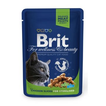 BRIT Premium Sterilised, Pui, plic hrană umedă pisici sterilizate, (în sos), 100g