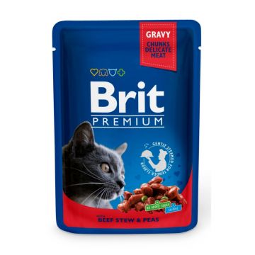 BRIT Premium, Vită și Mazăre, plic hrană umedă pisici, (în sos), 100g