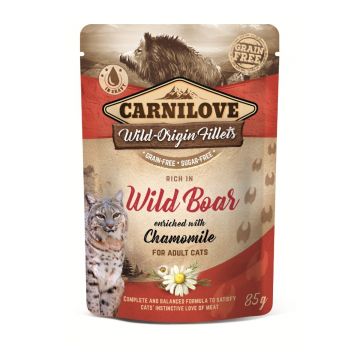 CARNILOVE, File Mistreț cu Mușețel, hrană umedă fără cereale pisici, (în sos) CARNILOVE, File Mistreț cu Mușețel, plic hrană umedă fără cereale pisici, (în sos), 85g