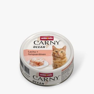 CARNY Ocean, Somon și Sardine, conservă hrană umedă fără cereale pisici, (în aspic), 80g