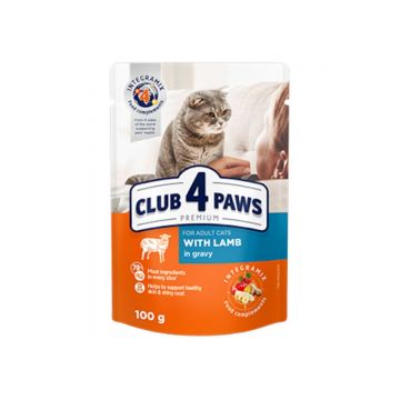 CLUB 4 PAWS Premium, Miel, hrană umedă pisici, (în sos) CLUB 4 PAWS Premium, Miel, plic hrană umedă pisici, (în sos), 100g
