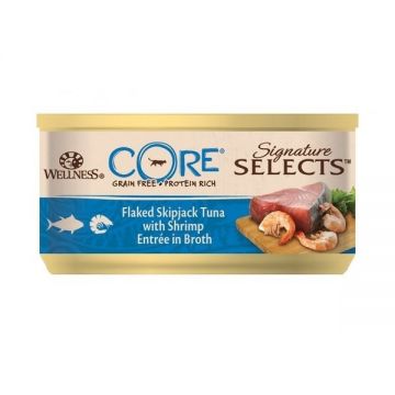 Hrana Umeda Wellness Core Signature Select cu Ton si Creveti, in Supa, 79 g