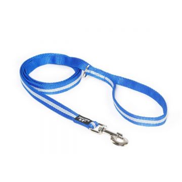 JULIUS-K9 IDC Rope, lesă nylon cu fire flourescente cu mâner și inel câini, 19mm x 1.8m JULIUS-K9 IDC Rope, lesă nylon cu fire flourescente câini, 19mm x 1.8m, albastru