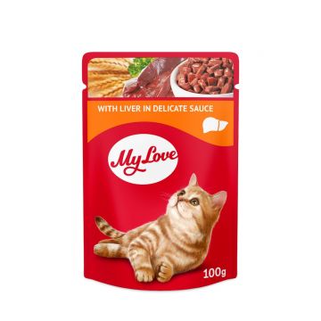 MY LOVE, Ficat, hrană umedă pisici, (în sos) MY LOVE, Ficat, plic hrană umedă pisici, (în sos), 100g