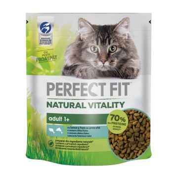 PERFECT FIT Natural Vitality, Somon și Pește cu carne albă, hrană uscată pisici, 650g