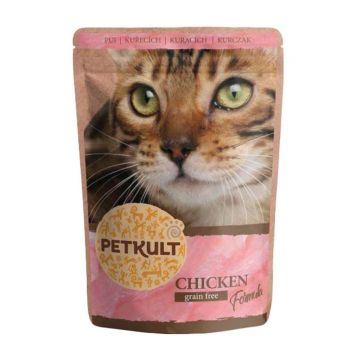 PETKULT Pui, hrană umedă fără cereale pisici PETKULT Pui, plic hrană umedă fără cereale pisici, 100g