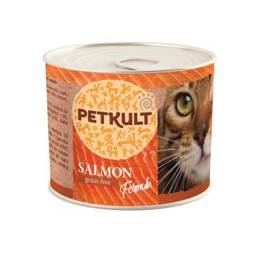 PETKULT Somon, conservă hrană umedă fără cereale pisici, 185g