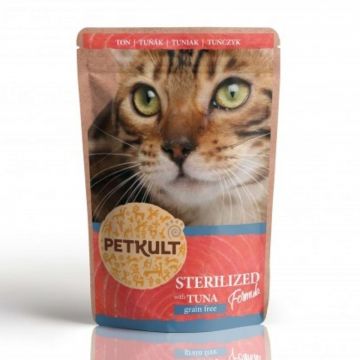 PETKULT Sterilised, Ton, hrană umedă fără cereale pisici PETKULT Sterilised, Ton, plic hrană umedă fără cereale pisici, 100g