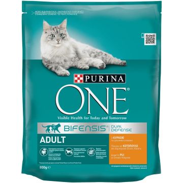 PURINA One Adult, Pui cu Cereale Integrale, hrană uscată pisici, 800g