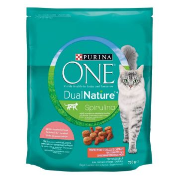 PURINA One DualNature, Somon, hrană uscată pisici sterilizate, 750g