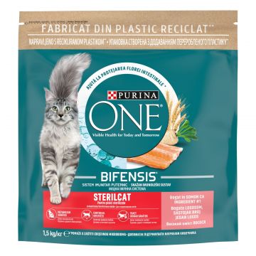 PURINA One Sterilcat, Somon cu Grâu, hrană uscată pisici sterilizate, 1.5kg