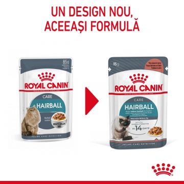 Royal Canin Hairball Care Adult, hrană umedă pisici, limitarea ghemurilor de blană, (în sos) ROYAL CANIN Feline Care Nutrition Hairball Care, plic hrană umedă pisici, limitarea ghemurilor de blană, (în sos), 85g