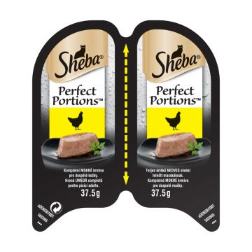 SHEBA Perfect Portions, Pui, tăviță hrană umedă pisici, (pate), 37.5g x 6