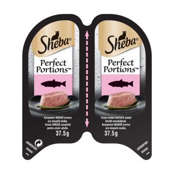 SHEBA Perfect Portions, Somon, tăviță hrană umedă pisici, (pate), 37.5g x 6