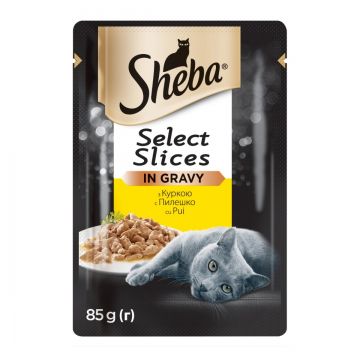SHEBA Select Slices, Pui, plic hrană umedă pisici, (în sos), 85g