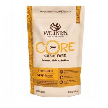 Wellness Core Dry Sterilised cu Pui si Curcan, 300 g