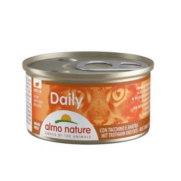 ALMO NATURE Daily Cat, Curcan și Rață, conservă hrană umedă pisici, (în suc propriu), 85g