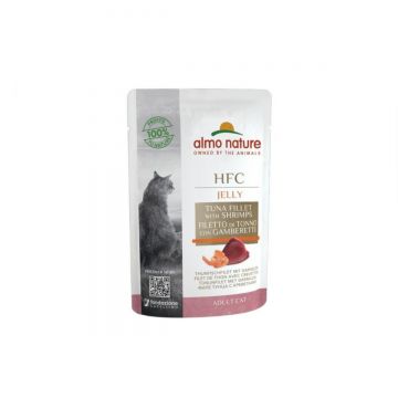 ALMO NATURE HFC, Ton și Creveți, plic hrană umedă pisici, (în aspic), 55g