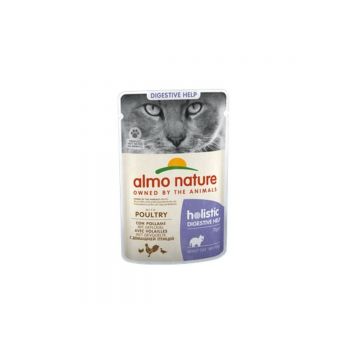 ALMO NATURE Holistic Digestive Help, Pasăre, plic hrană umedă fără cereale pisici, sistem digestiv, (în supă), 70g
