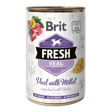 BRIT Fresh, Vițel cu Mei, conservă hrană umedă fără cereale câini, (în aspic), 400g