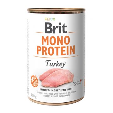 BRIT Mono Protein, Curcan, conservă hrană umedă monoproteică fără cereale câini, (pate), 400g