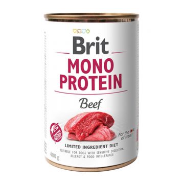 BRIT Mono Protein, Vită, conservă hrană umedă monoproteică fără cereale câini, (pate), 400g