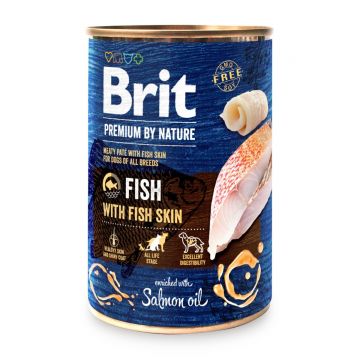 BRIT Premium By Nature, Pește și Piele, conservă hrană umedă fără cereale câini, (pate), 400g