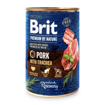 BRIT Premium By Nature, Porc și Trahee, conservă hrană umedă fără cereale câini, (pate), 400g