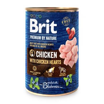 BRIT Premium By Nature, Pui și Inimi, conservă hrană umedă fără cereale câini, (pate), 800g