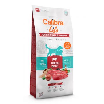 CALIBRA Life Junior Small& Medium, XS-M, Vită, hrană uscată monoproteică câini junior, 12kg