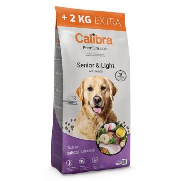 CALIBRA Premium Line Senior & Light, Pui, hrană uscată câini senior CALIBRA Premium Line Senior & Light, XS-XL, Pui, hrană uscată câini senior, obezitate, pachet economic, 14kg