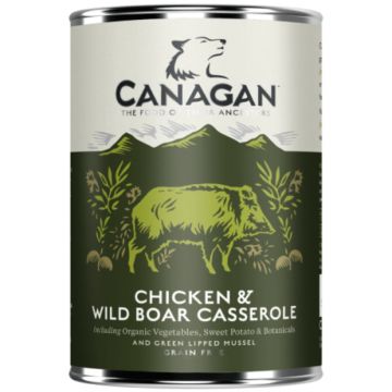 CANAGAN Chicken&Wild Boar Casserole, XS-XL, Pui și Mistreț, conservă hrană umedă fără cereale câini junior & adult, (în supă), 400g