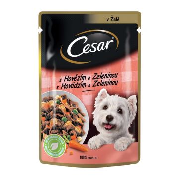 CESAR Vită și Legume, hrană umedă câini, (în aspic) CESAR Vită și Legume, plic hrană umedă câini, (în aspic), 100g