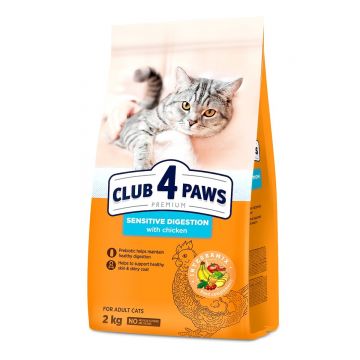 CLUB 4 PAWS Sensitive, Pui, hrană uscată pisici, sistem digestiv, 2kg