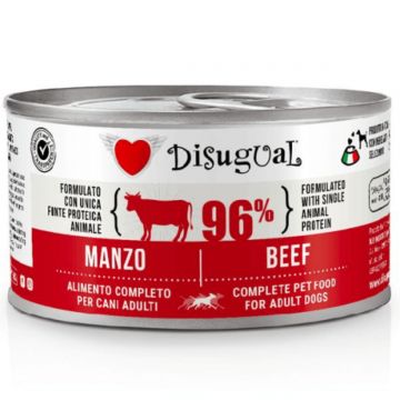 DISUGUAL Monoprotein, XS-XL, Vită, conservă hrană umedă monoproteică fără cereale câini, (pate), 150g