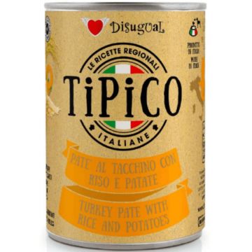 DISUGUAL Tipico, XS-XL, Curcan și Orez, conservă hrană umedă câini, (pate), 400g