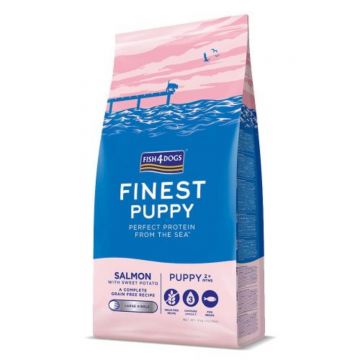 FISH4DOGS Finest Puppy, L-XL, Somon și Cartof Dulce, hrană uscată fără cereale câini junior, 6kg