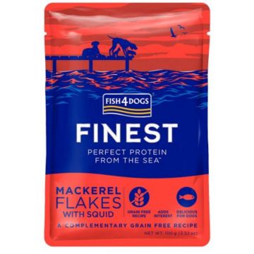 FISH4DOGS Finest, XS-XL, Macrou și Calamar, plic hrană umedă fără cereale câini, (în suc propriu), 100g