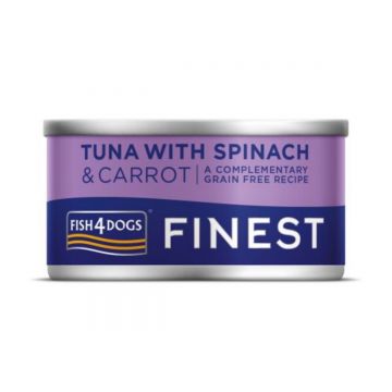 FISH4DOGS Finest, XS-XL, Macrou și Morcov, conservă hrană umedă fără cereale câini, (în suc propriu), 85g