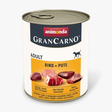 GRANCARNO, vită și curcan, conservă hrană umedă câini, (in aspic) GRANCARNO, S-XL, Vită și Curcan, conservă hrană umedă fără cereale câini, (în aspic), 800g