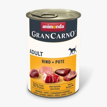 GRANCARNO, vită și curcan, conservă hrană umedă câini, (in aspic) GRANCARNO, XS-M, Vită și Curcan, conservă hrană umedă fără cereale câini, (în aspic), 400g