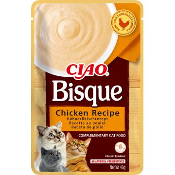 INABA Ciao Bisque, Pui, plic hrană umedă fără cereale pisici, (piure), 40g